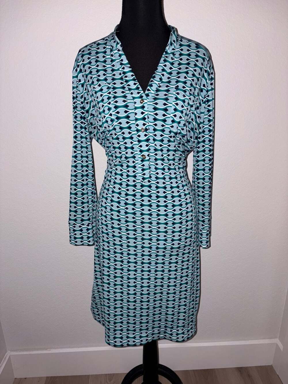 Donna Morgan Geometric Print Belted Dress